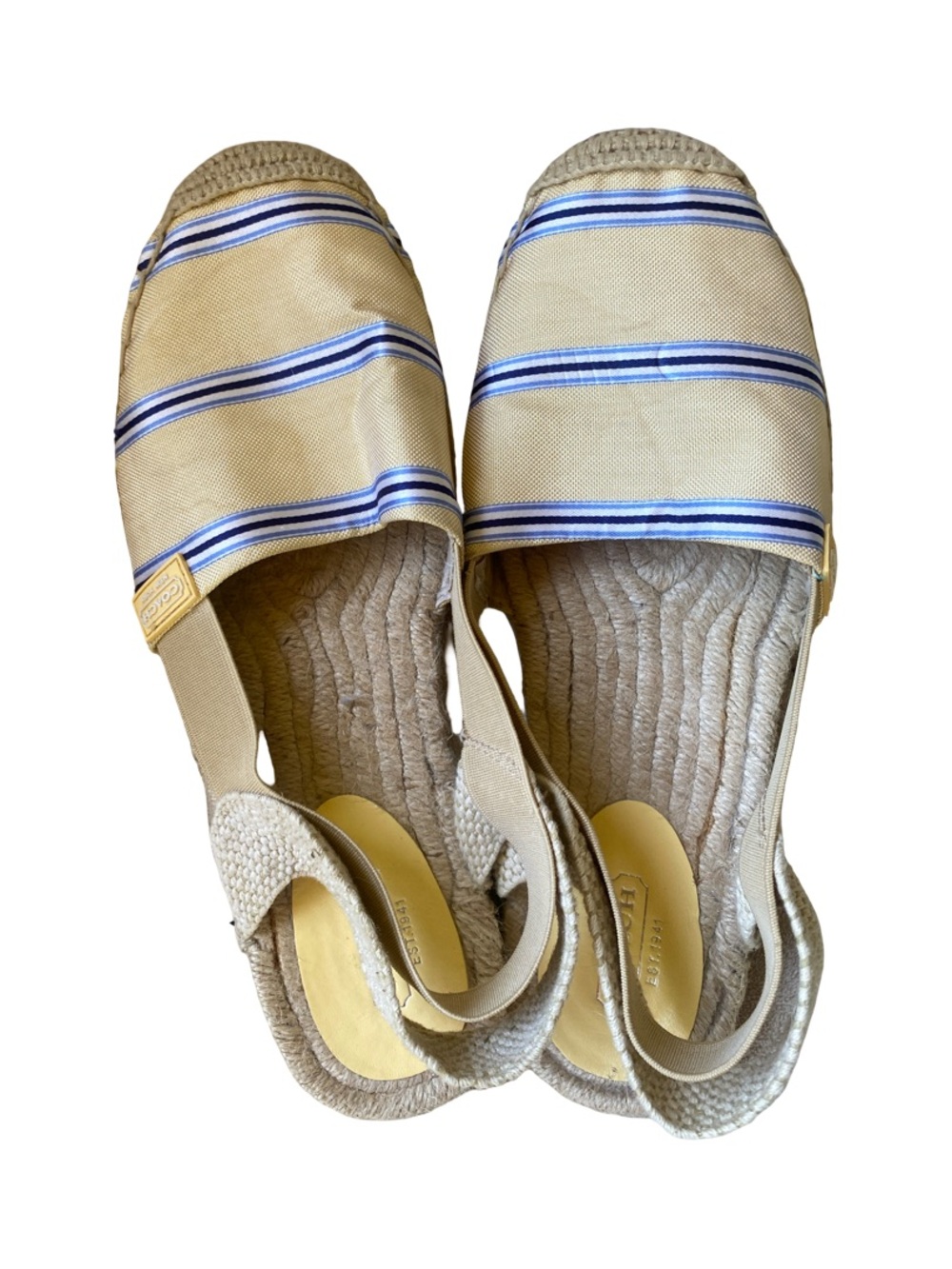 Coach Yellow and Blue Striped Espadrille Slingbacks